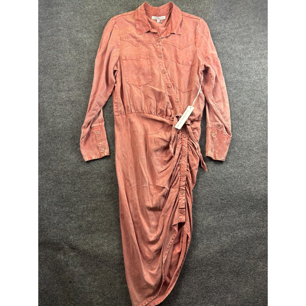Young Fabulous & Broke Carling Midi Dress Womens L Pink Mineral Wash Ruched Wrap